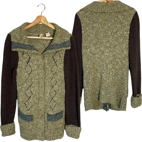 BKE Buckle Women's Medium Wool Blend Knit Grandpa Snap Cardigan Sweater Green - Picture 1 of 14